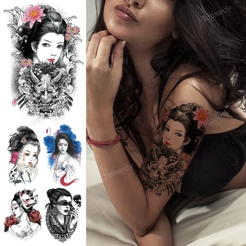 Временные татуировки Японской Девушки-Гейши, женские руки, рукава, Грудь, Талия, Татуировка для Боди-арта, Водонепроницаемая наклейка для Переноса воды