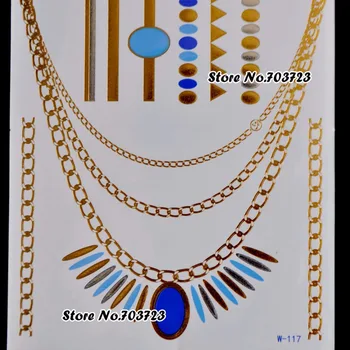 Красивое Крупное Дизайнерское ожерелье, браслет, Металлическая татуировка на теле, Цвет золотистый, Серебристый, 8 Тип W-117