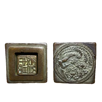 Антикварная коллекция LAOJUNLU Разное Старинные Медные печати Медный набор Печатей Коллекция Qian Songyan Печать Фигурка Феникса