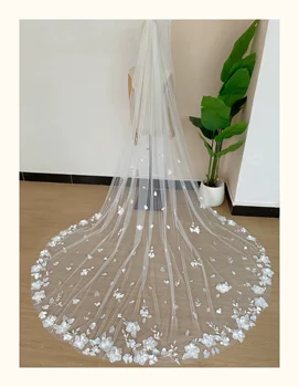 Корейская Свадебная Кружевная Фата Для Новобрачных 3D Трехмерные Цветы Супер Фея Мори Длинный Шлейф Наземного Головного Убора Вуаль