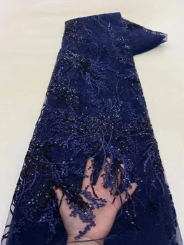 Африканские кружевные ткани с вышивкой пайетками 2023 Высококачественная Роскошная Нигерийская кружевная ткань из французского тюля для свадебного платья