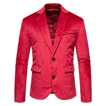 2023 Красное Мужское Бархатное платье на двух пуговицах, Роскошные Блейзеры с V-образным вырезом, Свадебный ужин, Рабочая Мужская Одежда, Официальная Повседневная модная куртка