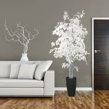 Красивое потрясающее белое дерево фикус высотой 12 футов в черном металлическом горшке – дизайнерский качественный декор для дома.