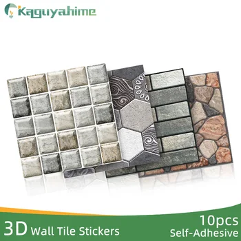 Kaguyahime 10 шт., 3D наклейка на стену, обои, Мраморная мозаика, Кирпичная плитка, Водонепроницаемые самоклеящиеся обои, Домашний декор, гостиная