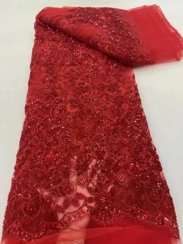 Африканская Кружевная Ткань С Вышивкой Красными Блестками Жених Нигерийское Кружево Для Новобрачных Высококачественная Французская Тюлевая Кружевная ткань для Свадьбы 5 ярдов