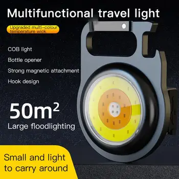 Портативный мини-брелок-фонарик, рабочий светильник с магнитом, перезаряжаемый через USB, фонарь для кемпинга, Встроенный аккумулятор, аварийный фонарь