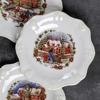 Креативный рельеф в европейском стиле, бытовая 12-дюймовая большая тарелка для керамических рождественских тарелок в Снежном городке