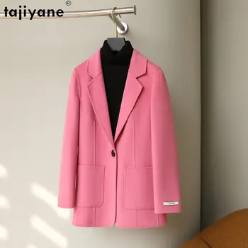 Tajiyane Высококачественные 100% шерстяные пальто для женщин 2023, Осенне-зимняя шерстяная куртка, воротник костюма, двустороннее шерстяное пальто, тонкая Верхняя одежда