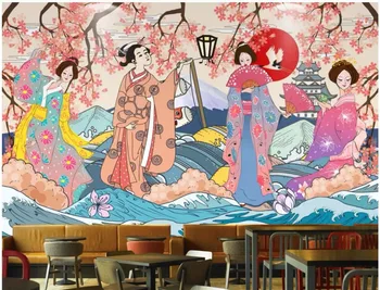 настенные 3D фотообои на заказ, Ретро японский стиль, леди Суши Ресторан, обустройство дома, гостиная, обои для стен 3d