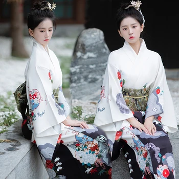 Платье-кимоно в Традиционном японском стиле Юката с цветочным принтом для девочек, цветущая вишня, Необычный костюм для Косплея, Халат, Кимоно
