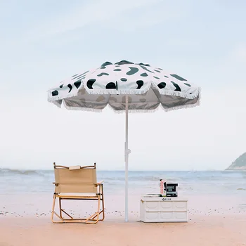 2 Цвета, модный Пляжный зонт от солнца с кисточками, зонт для летнего отдыха с песчаным якорем