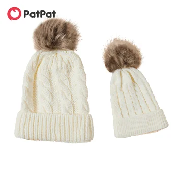 Осенне-зимние разноцветные вязаные шапки PatPat с комочками шерсти