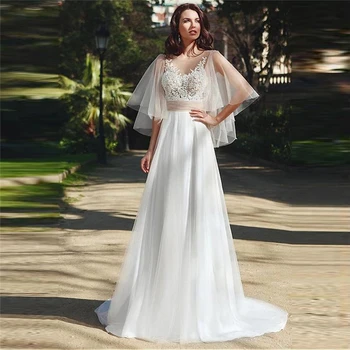 Vestido de Festa de Casamento Винтажное Свадебное платье 2021 Кружевные Богемные Свадебные Платья С V-образным вырезом Сзади Дешевые На заказ