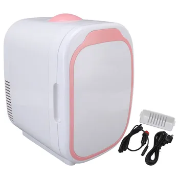 Портативный автомобильный холодильник двойного назначения, мини-холодильник с бесшумной работой, 6л, розовый для дома
