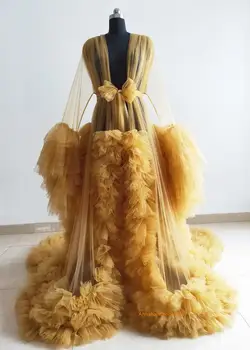 Реальное изображение Золотое платье для беременных с оборками, Женское Сексуальное Кимоно, одежда для сна для беременных, халат, Прозрачная ночная рубашка, халат, Шаль