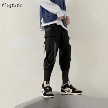 Мужские брюки-карго, осенний Корейский стиль, модные универсальные брюки длиной до щиколотки, Свободная Красивая обтягивающая уличная одежда, Черные брюки Ins для студентов