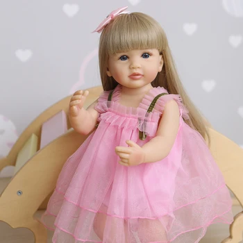 55 см Мягкая Силиконовая Виниловая кукла-Реборн для девочек-малышей, одетая в розовую марлевую юбку, которая может стоять с почти прямыми ногами