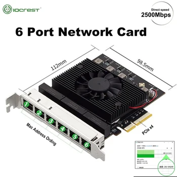 IOCREST 6 Портов PCIe 2,5 Гигабитная Сетевая карта RJ45 2500 Мбит/с NIC Realtek 8125b Чип для промышленной камеры 2,5 G Vision Capture Nas