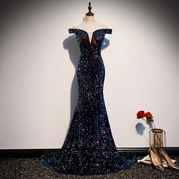 Женское Вечернее платье с блестками, Элегантные Вечерние Платья с открытыми Плечами, Длинное Вечернее Платье Русалки, Vestidos De Festa вечернее платье