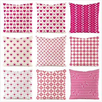 Чехол для подушки с геометрическим принтом в форме сердца, клетчатые розовые наволочки 18x18 Дюймов, Прикроватная декоративная наволочка для девочек