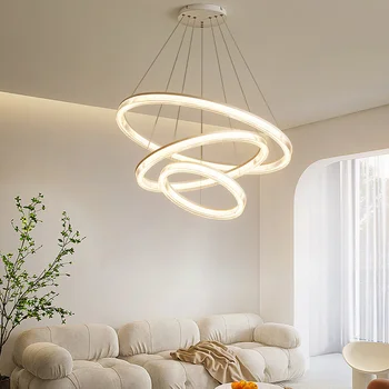 Современные скандинавские светодиодные люстры для гостиных, спален, ресторанов, кухонь, люстры белого круглого дизайна с 3 кольцами