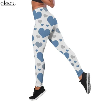 CLOOCL/ Модные повседневные тренировочные брюки, Женские бесшовные леггинсы с синим принтом в виде сердца, Легинсы, брюки, одежда