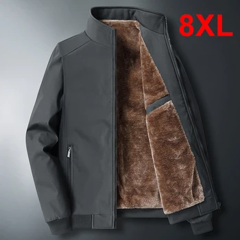 Куртки Размера плюс 7XL 8XL, Мужские зимние толстые куртки, Флисовое пальто, Модные повседневные однотонные пальто, Верхняя одежда, Большой размер 8XL, мужские топы