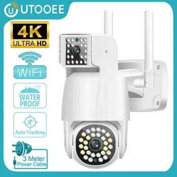 UTOOEE 4K 8MP Двухобъективная Wifi PTZ-камера 4MP с Двойным Экраном AI Обнаружение человека Автоматическое Отслеживание Безопасности CCTV Камера Наблюдения