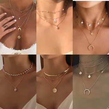 2021 Модное Круглое ожерелье с двойной цепочкой, Индивидуальное Простое Вечернее ожерелье для женщин, Подарки, Ювелирные изделия Оптом