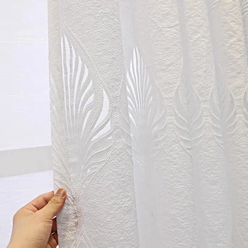 Белые Геометрические Полые шторы для гостиной, Современные Затемненные шторы из тюля с 3D листьями/ Пряжи для спальни #VT