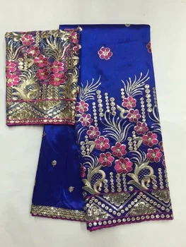 высококачественная кружевная ткань George с дырочками, индийские обертки George, африканская кружевная ткань George из шелка-сырца, 2 ярда тюлевого кружева синего цвета