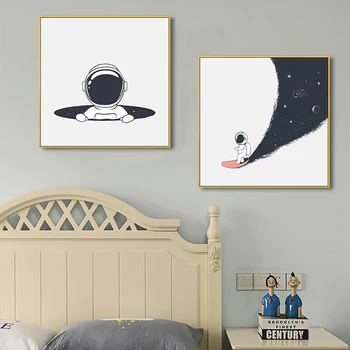 Картина на холсте с астронавтом планеты, Картина с персонажами мультфильмов, Настенная живопись с принтом, Плакат на космическую тему, Спальня мальчика, Комната мальчика