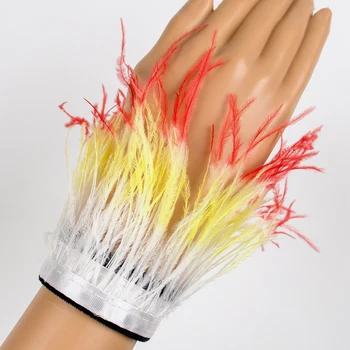 Трехцветный Градиентный браслет с отделкой из страусиных перьев, смесь цветов меха, Плюмажи, лента, браслет-манжета, браслет для волос, шлепанцы на рукаве