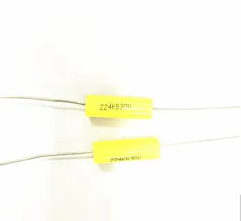 Оптом и в розницу длинные провода желтые Осевые Полиэфирные Пленочные Конденсаторы электроника 0,22 мкФ 630В fr ламповый усилитель аудио Бесплатная доставка