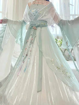 Китайское платье Hanfu, Женские Древние традиционные комплекты с вышивкой Hanfu, Карнавальный костюм Феи для Косплея, Зеленое платье для танцев Hanfu