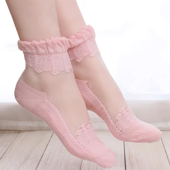 кружевные носки, Горячие Новые модные ультратонкие Прозрачные Красивые эластичные женские носки с кристаллами, Розовые женские носки Calcetines