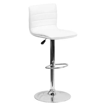 Betsy Современный Белый Виниловый Регулируемый барный стул со спинкой, высота стойки Поворотный Стул с хромированным основанием