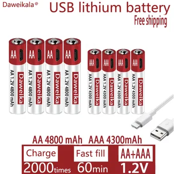 AA + AAA USB зарядка 1,2 В AA 4800 мАч перезаряжаемая литиевая батарея пульт дистанционного управления мышь игрушечный аккумулятор + бесплатная доставка