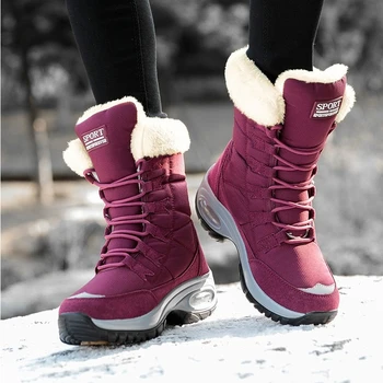 Новые зимние женские ботинки высокого качества, сохраняющие тепло Зимние ботинки до середины икры, Женские удобные женские ботинки на шнуровке, Chaussures Femme