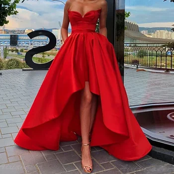 Красное Атласное Платье Высокого-низкого Размера Плюс Для Выпускного Вечера, Vestido De Noiva Sereia, Халат De Soiree, Вечерние Платья с рукавами в виде Сердца 2023