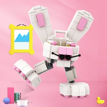 Moc Bunny Bot Строительные блоки 138 шт., идеальные животные, Розовый кролик, наборы моделей 