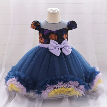 Элегантное платье-пачка для Крещения с короткими рукавами для девочек, Детский Официальный вечерний костюм Принцессы, Фиолетовые тюлевые платья для свадебных вечеринок