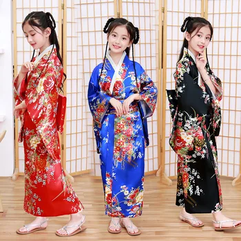 Традиционное Кимоно Для девочек в Японском Стиле, Детское Оригинальное Свадебное Платье Ао Дай Юката, Детские Танцевальные Костюмы Хаори Харадзюку Для Косплея