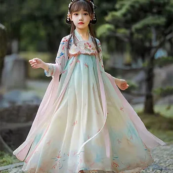 Шелковое Платье Ханфу для Девочек, Детское Платье Принцессы Феи, Кимоно, Китайское Традиционное Платье для народных Танцев, Косплей Костюм Ханфу для Девочек