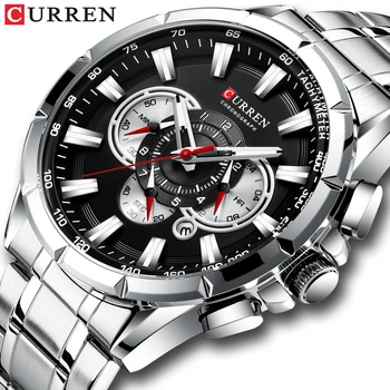 Спортивные Часы Мужской Люксовый бренд CURREN, кварцевые часы из нержавеющей стали, хронограф, дата, наручные часы, Модные Деловые мужские часы