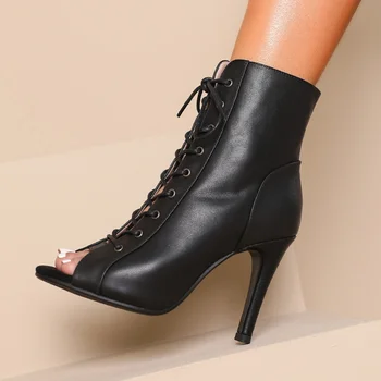 Кожа, новинка 2023, модные пикантные женские черные туфли на высоком каблуке-шпильке для джазовых танцев, женская обувь для латиноамериканских танцев, уличные туфли на шпильке