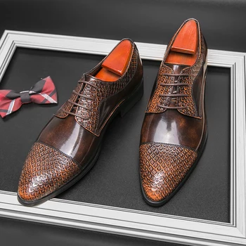 Мужская повседневная нескользящая деловая официальная обувь, дышащая британская мода, натуральная кожа, негабаритная модная кожаная обувь с острым носком