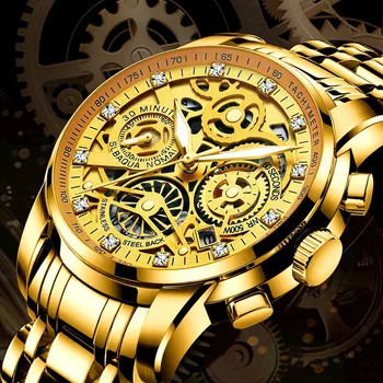 Мужские часы с вращающимся окном Tourbillon, топ люксовый бренд, модные золотые кварцевые часы, мужские водонепроницаемые светящиеся деловые наручные часы