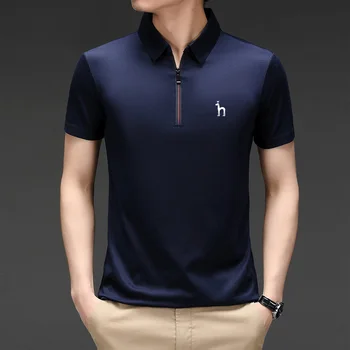 Мужская футболка для летнего гольфа Hazzys с коротким рукавом, мужская одежда, рубашка поло из ледяного шелка