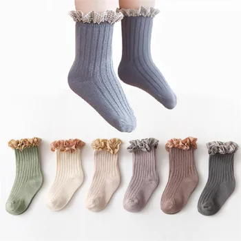 Детские носки для девочек, трикотажные хлопковые кружевные носки до щиколотки с оборками, Милые носки принцессы для малышей, Детские Весенне-осенние носки для младенцев